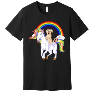 Golden Retriver Riding Unicorn Premium T-Shirt