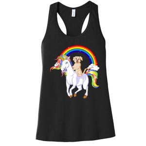 Golden Retriver Riding Unicorn Women's Racerback Tank