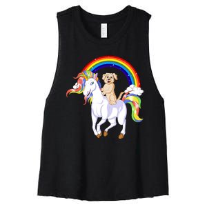 Golden Retriver Riding Unicorn Women's Racerback Cropped Tank