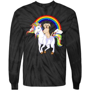 Golden Retriver Riding Unicorn Tie-Dye Long Sleeve Shirt