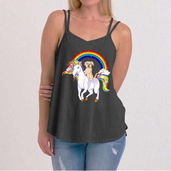 Golden Retriver Riding Unicorn Women's Strappy Tank