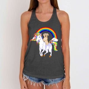 Golden Retriver Riding Unicorn Women's Knotted Racerback Tank