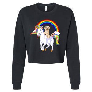 Golden Retriver Riding Unicorn Cropped Pullover Crew