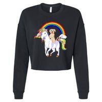 Golden Retriver Riding Unicorn Cropped Pullover Crew