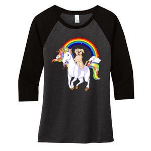 Golden Retriver Riding Unicorn Women's Tri-Blend 3/4-Sleeve Raglan Shirt