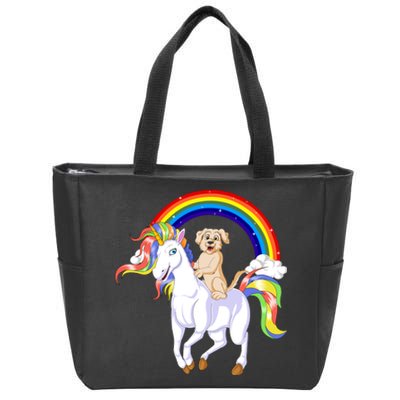 Golden Retriver Riding Unicorn Zip Tote Bag