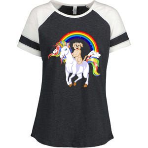 Golden Retriver Riding Unicorn Enza Ladies Jersey Colorblock Tee