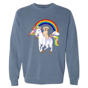 Golden Retriver Riding Unicorn Garment-Dyed Sweatshirt