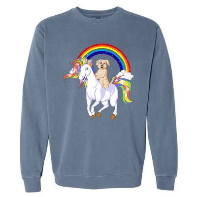 Golden Retriver Riding Unicorn Garment-Dyed Sweatshirt