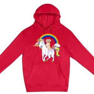 Golden Retriver Riding Unicorn Premium Pullover Hoodie