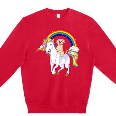 Golden Retriver Riding Unicorn Premium Crewneck Sweatshirt