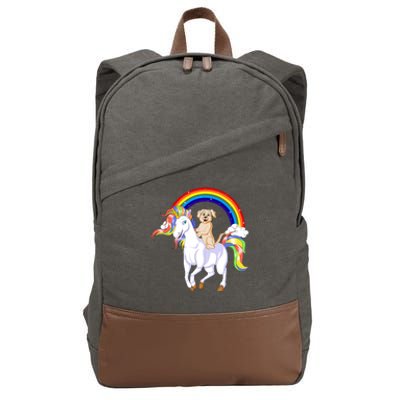 Golden Retriver Riding Unicorn Cotton Canvas Backpack