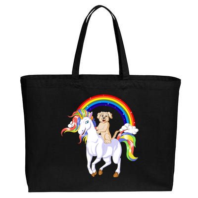 Golden Retriver Riding Unicorn Cotton Canvas Jumbo Tote