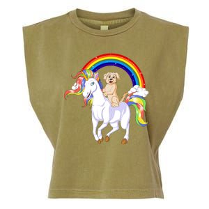 Golden Retriver Riding Unicorn Garment-Dyed Women's Muscle Tee