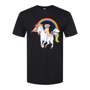 Golden Retriver Riding Unicorn Softstyle CVC T-Shirt