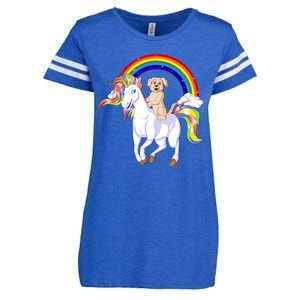 Golden Retriver Riding Unicorn Enza Ladies Jersey Football T-Shirt