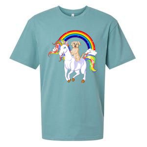 Golden Retriver Riding Unicorn Sueded Cloud Jersey T-Shirt