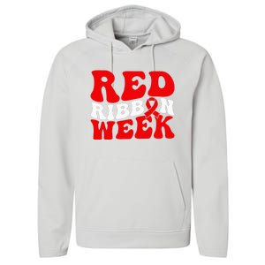 Groovy Red Ribbon Week We Wear Red For Awareness Performance Fleece Hoodie