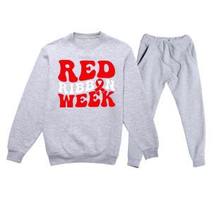 Groovy Red Ribbon Week We Wear Red For Awareness Premium Crewneck Sweatsuit Set