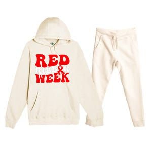 Groovy Red Ribbon Week We Wear Red For Awareness Premium Hooded Sweatsuit Set