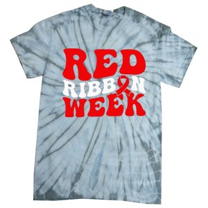 Groovy Red Ribbon Week We Wear Red For Awareness Tie-Dye T-Shirt