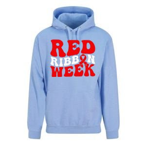 Groovy Red Ribbon Week We Wear Red For Awareness Unisex Surf Hoodie