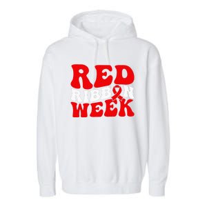 Groovy Red Ribbon Week We Wear Red For Awareness Garment-Dyed Fleece Hoodie