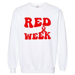 Groovy Red Ribbon Week We Wear Red For Awareness Garment-Dyed Sweatshirt