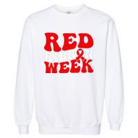 Groovy Red Ribbon Week We Wear Red For Awareness Garment-Dyed Sweatshirt