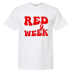 Groovy Red Ribbon Week We Wear Red For Awareness Garment-Dyed Heavyweight T-Shirt