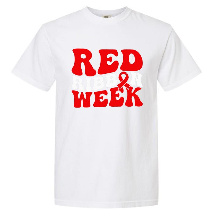 Groovy Red Ribbon Week We Wear Red For Awareness Garment-Dyed Heavyweight T-Shirt