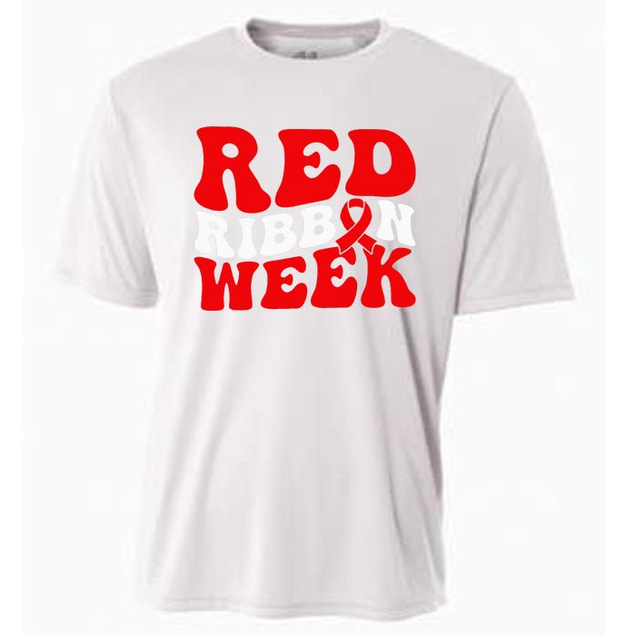 Groovy Red Ribbon Week We Wear Red For Awareness Cooling Performance Crew T-Shirt