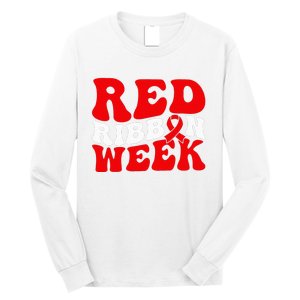 Groovy Red Ribbon Week We Wear Red For Awareness Long Sleeve Shirt