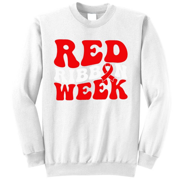 Groovy Red Ribbon Week We Wear Red For Awareness Sweatshirt