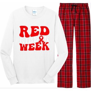 Groovy Red Ribbon Week We Wear Red For Awareness Long Sleeve Pajama Set