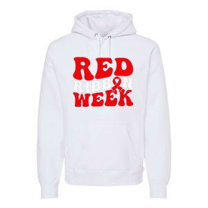 Groovy Red Ribbon Week We Wear Red For Awareness Premium Hoodie