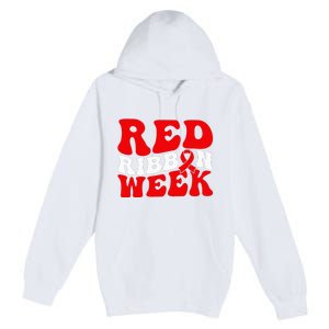 Groovy Red Ribbon Week We Wear Red For Awareness Premium Pullover Hoodie