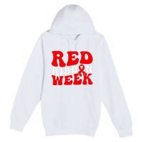 Groovy Red Ribbon Week We Wear Red For Awareness Premium Pullover Hoodie