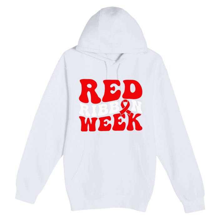 Groovy Red Ribbon Week We Wear Red For Awareness Premium Pullover Hoodie