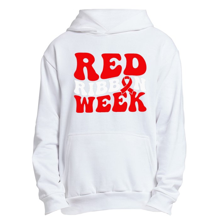 Groovy Red Ribbon Week We Wear Red For Awareness Urban Pullover Hoodie