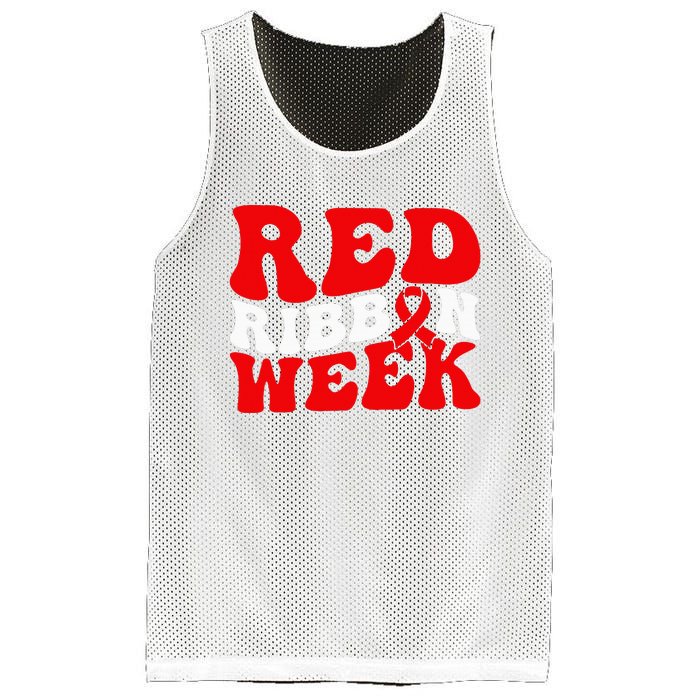 Groovy Red Ribbon Week We Wear Red For Awareness Mesh Reversible Basketball Jersey Tank