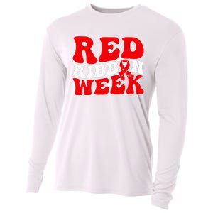 Groovy Red Ribbon Week We Wear Red For Awareness Cooling Performance Long Sleeve Crew