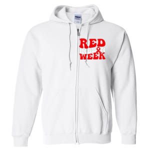 Groovy Red Ribbon Week We Wear Red For Awareness Full Zip Hoodie