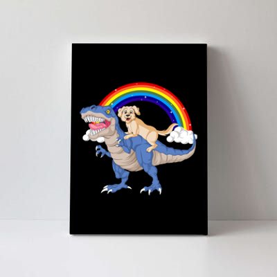 Golden Retriver Riding Dinosaur Canvas