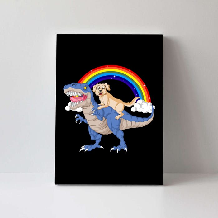 Golden Retriver Riding Dinosaur Canvas