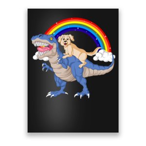 Golden Retriver Riding Dinosaur Poster