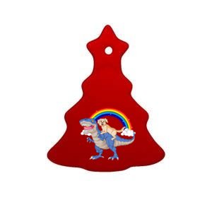 Golden Retriver Riding Dinosaur Ceramic Tree Ornament