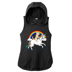 Golden Retriver Riding Unicorn Ladies PosiCharge Tri-Blend Wicking Draft Hoodie Tank