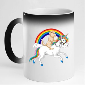 Golden Retriver Riding Unicorn 11oz Black Color Changing Mug