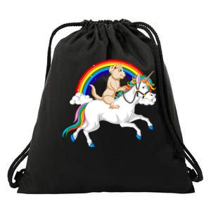 Golden Retriver Riding Unicorn Drawstring Bag